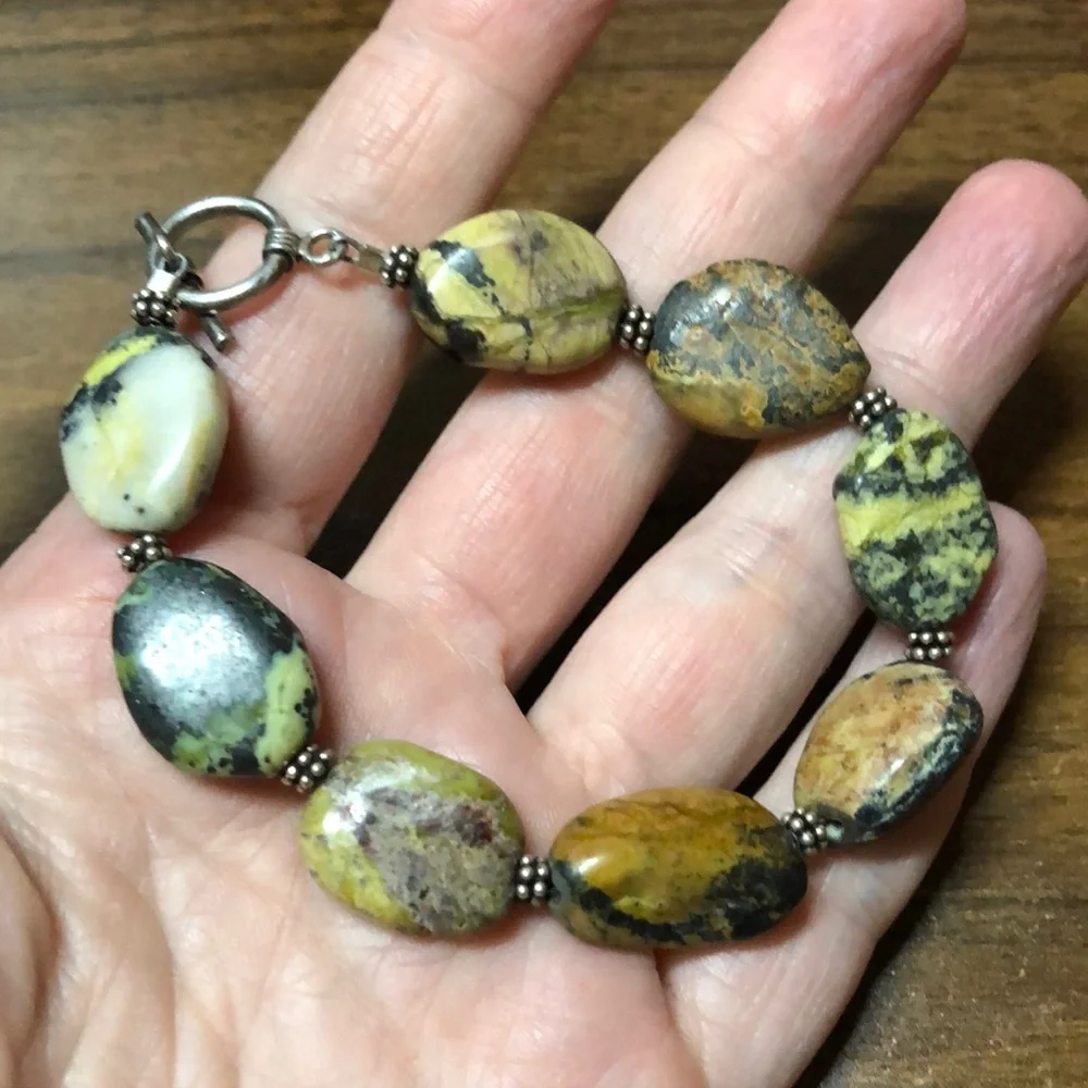 Bumblebee Jasper Bracelet Handmade Gemstone Toggle Clasp Boho Jewelry